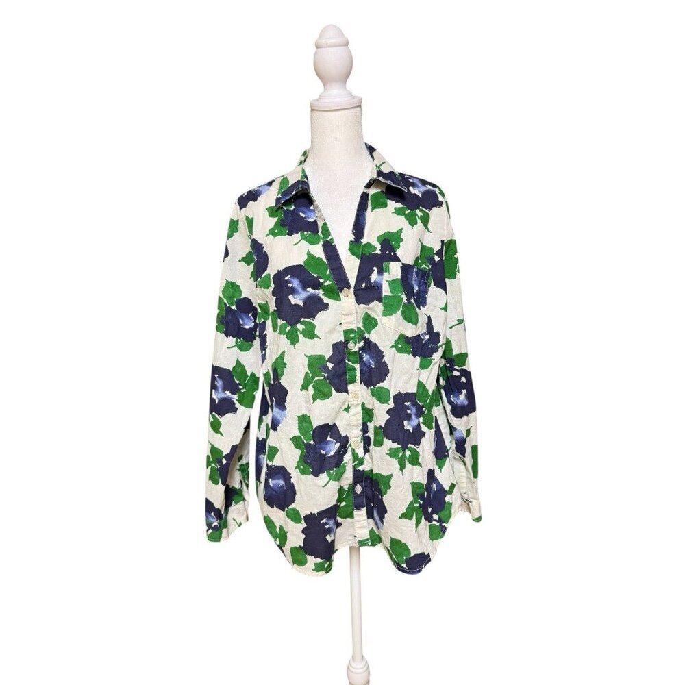 The Limited Floral Button Down Shirt Women XL Blue Green Cotton Lightweight